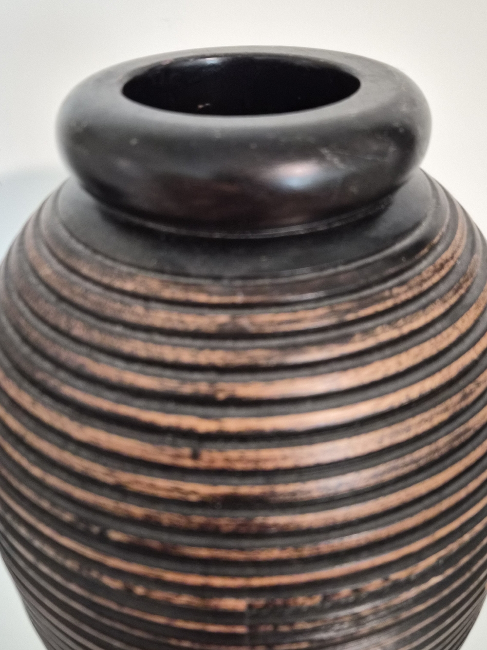 Large 18" Ribbed Black & Bronze Decorative Vase – Modern Home Décor - Picture 6 of 12